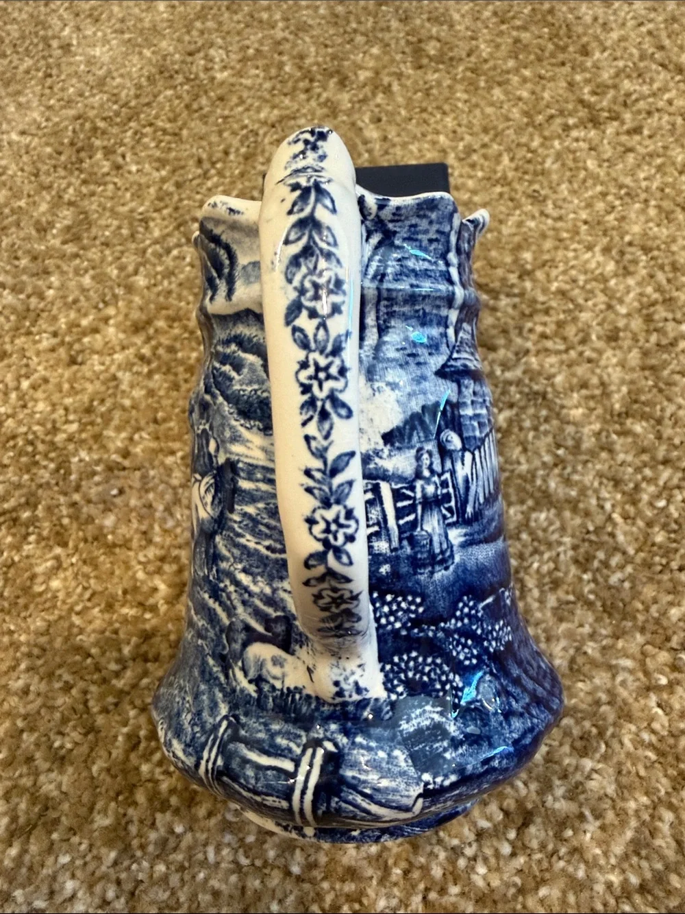 Blue Transferware Ceramic Creamer/Pitcher